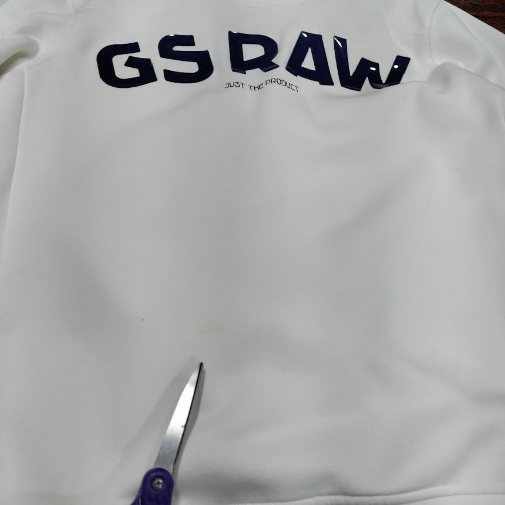 Gsraw Streetwear Rubber Graphic Printed Regular Fit GR Sweater Beige Mens Sz XXL - Picture 6 of 14